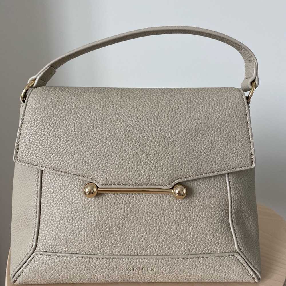 Bostanten Elegant Top-Handle Leather Satchel in Light Taupe